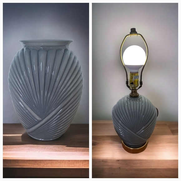 Other - Vintage 80' art deco draped vase & table lamp Seashell vase gray